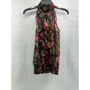 Floral wet seal women's Medium tank Blouse high neck office feminine